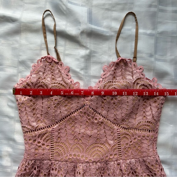 Current Air (Anthropologie) Pink Lace Overlay Midi Dress - Picture 5 of 16